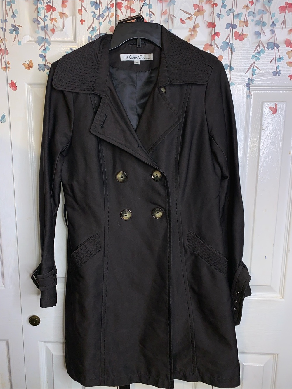 Karen Kane Black Double-Breasted Trench Coat